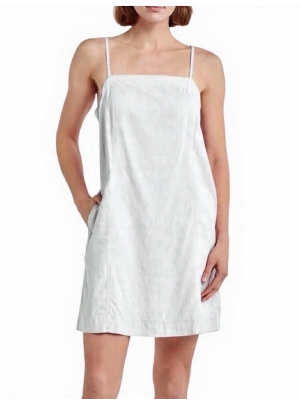 Madewell White Square-Neck Slip Dress with Spaghetti Straps